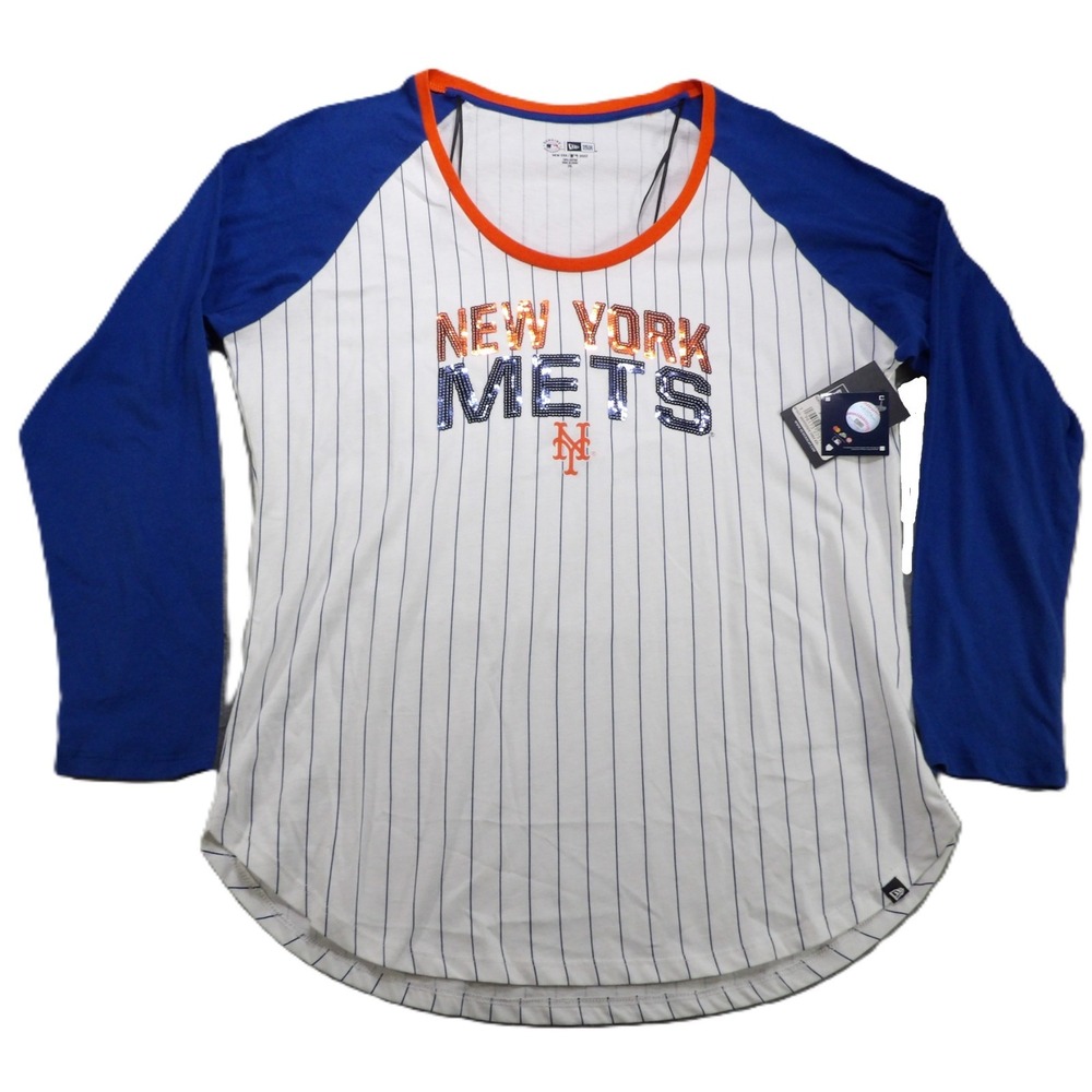 NWT New Era New York Mets Sequin Raglan Shirt Pinstripe Baseball Women Sport 2XL